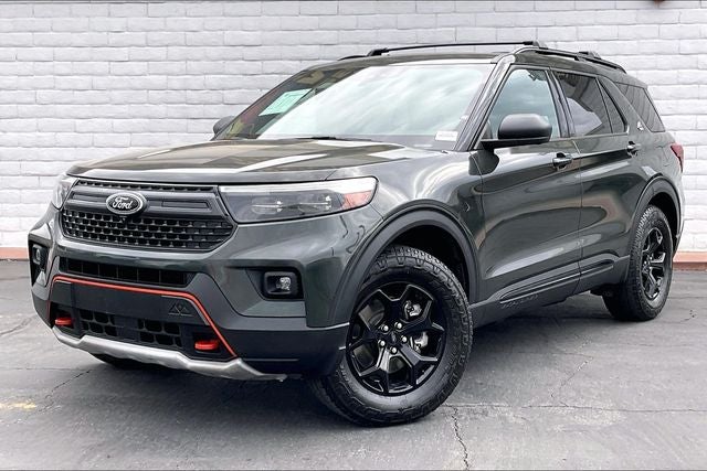2022 Ford Explorer Timberline in Green Metallic — front three-quarter view