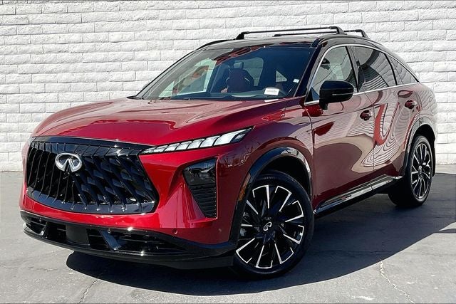 2027 INFINITI QX65 Autograph AWD in Sunfire Red — front three-quarter view