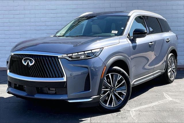 2027 INFINITI QX60 Luxe AWD in Blue — front three-quarter view