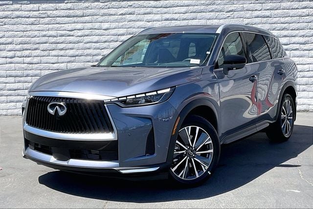 2027 INFINITI QX60 Luxe AWD in Blue — front three-quarter view